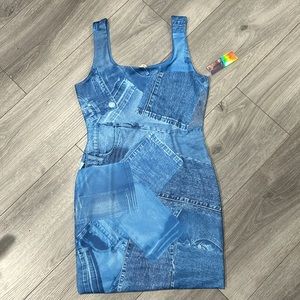 Faux Denim Bodycon Midi Dress